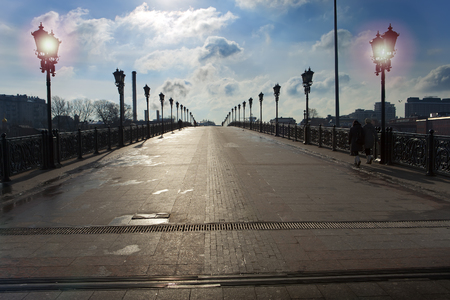 Patriarshy bridge near Cathedral of Christ the Saviour in Moscowの写真素材