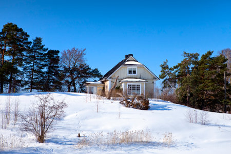 Rustic wooden house on the open-air museum Seurasaari island, Helsinki, Finlandのeditorial素材