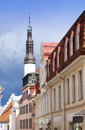 Old city, Tallinn, Estonia. old houses and Holy Spirit Churchの写真素材