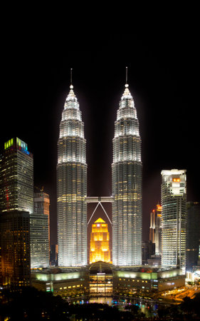 Kuala Lumpur, Malaysia downtown city skyline at night.