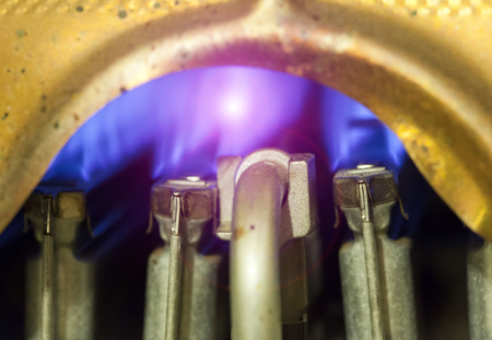 Geyser, water heater. The flame of a torchの写真素材