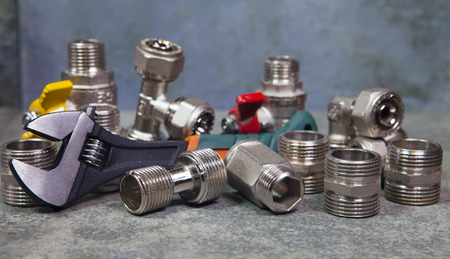 adjust wrench power grip and elements of water and gas shutoff valvesの写真素材