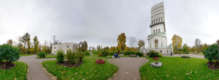 SAINT PETERSBURG, RUSSIA - MAY 7, 2016: Palace pavilion Tower (1821-1827) in Tsarskoye Selo  in Aleksandrovsky park, Pushkin, Russiaのeditorial素材