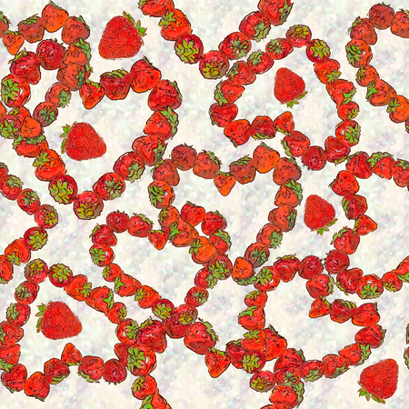 seamless background drawing -  heart from strawberry berriesの写真素材