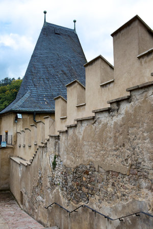KARLSTEJN, - SEPTEMBER 25, 2014: Karlstejn medieval Castle. Bohemia, Czech Republicのeditorial素材