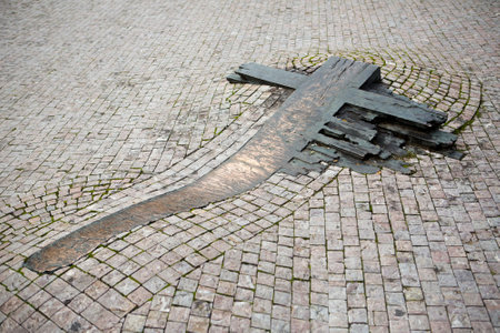 PRAGUE, CZECH REPUBLIC - SEPTEMBER 16, 2014: Memorable cross- Jan Palach Memorial- at Wenceslas Square in Prague.のeditorial素材