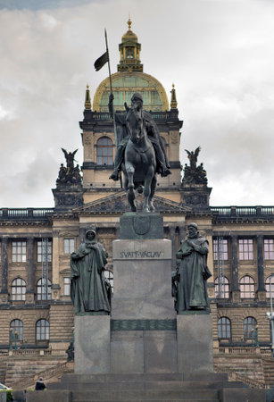Saint Wenceslas (Svaty Vaclav) statue on Wenceslas Square  in front of the National Museum. Prague, Czech Republicのeditorial素材