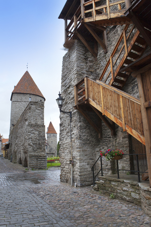 Medieval tower, part of the city wall, Tallinn, Estoniaの写真素材