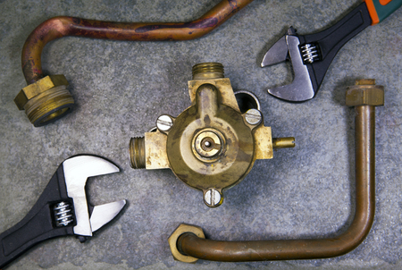 water fittings and adjustable spannerの写真素材
