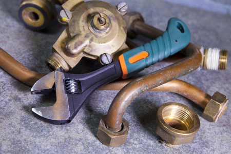 water fittings and adjustable spannerの写真素材