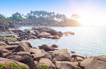 tropical beach Palolem, Goa, Indiaの写真素材