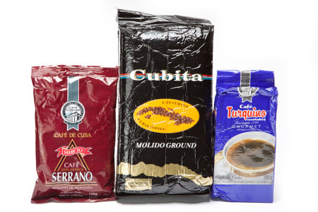 SAINT-PETERSBURG, RUSSIA- FEBRUARY 16, 2013: pack of different brands of coffee, produced by Cubaのeditorial素材