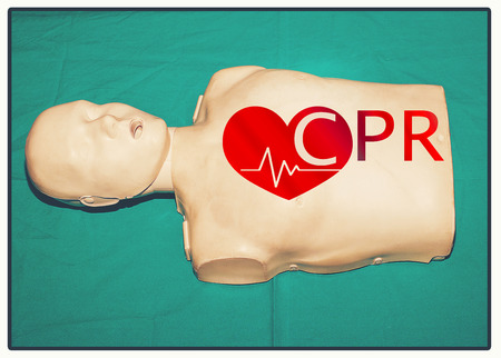 CPR training medical procedure - Demonstrating chest compressionの写真素材