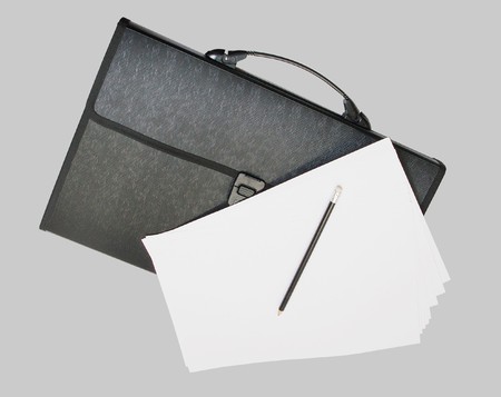 brife-case, pen and list isolated on white backgroundの写真素材