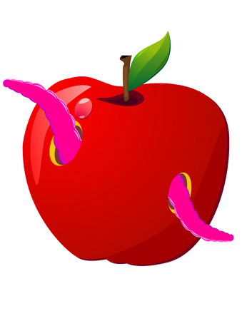 pink worm and red apple vector illustrationのイラスト素材
