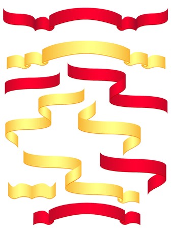 red and yellow banners isolated on white background illustrationの写真素材