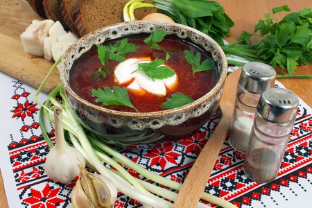 ukrainian borsch of national kitchen