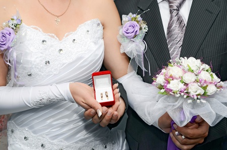 bride is a groom and wedding bouquetの写真素材