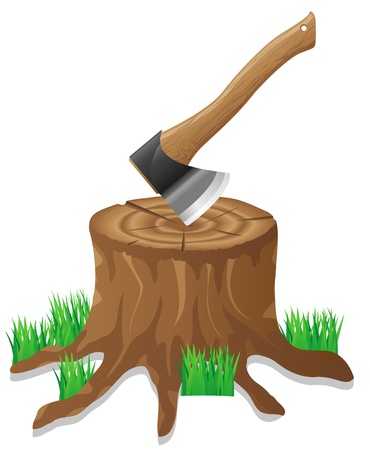 axe in the stump illustration isolated on white backgroundの写真素材