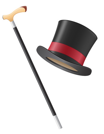 cylinder hat and walking stick illustration isolated on white backgroundの写真素材