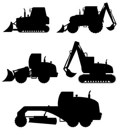 car equipment for construction work black silhouette vector illustration isolated on white backgroundのイラスト素材