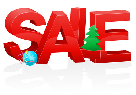 christmas and new year volumetric red inscription sale vector illustration isolated on white backgroundの写真素材