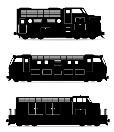set icons railway locomotive train black outline silhouette vector illustration isolated on white backgroundの写真素材