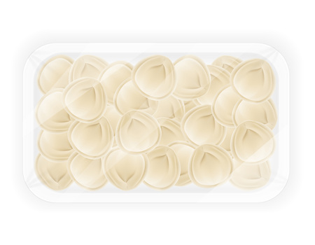 dumplings pelmeni of dough with a filling in packaged vector illustration isolated on white backgroundの写真素材