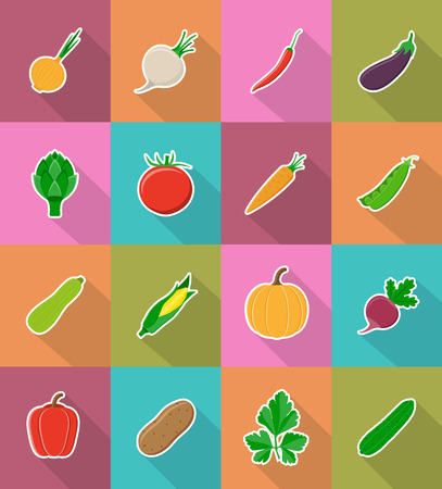 vegetables flat icons with the shadow vector illustration isolated on backgroundの写真素材