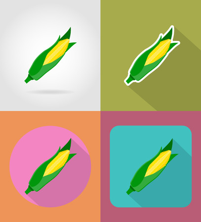 corn vegetable flat icons with the shadow vector illustration isolated on backgroundの写真素材