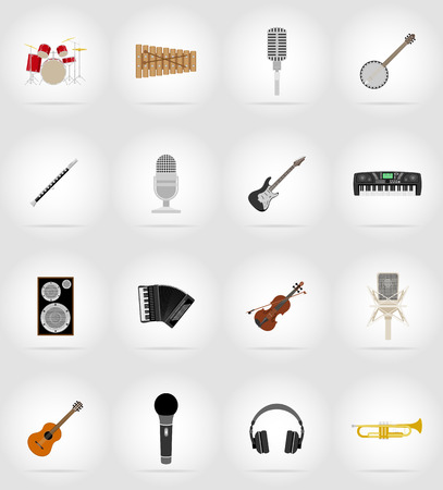 music items and equipment flat icons vector illustration isolated on backgroundの写真素材