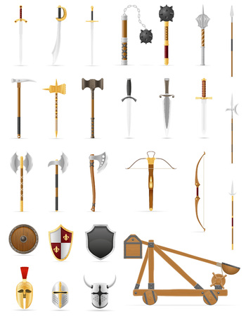 ancient battle weapons set icons stock vector illustration isolated on white backgroundの写真素材
