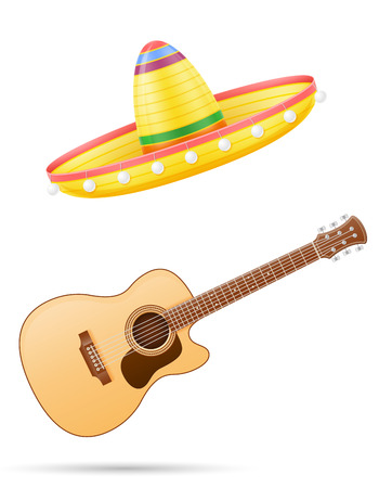 sombrero national mexican headdress and guitar vector illustration isolated on white backgroundの写真素材