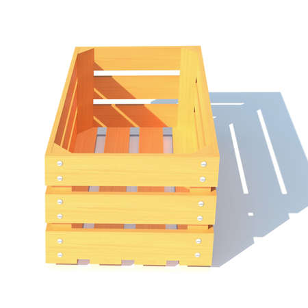 wooden box container 3d render illustration isolated on white backgroundの写真素材