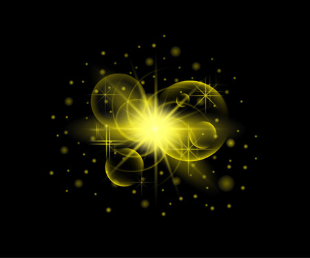 shining stars with glow effect and sparks vector illustration isolated on black backgroundのイラスト素材