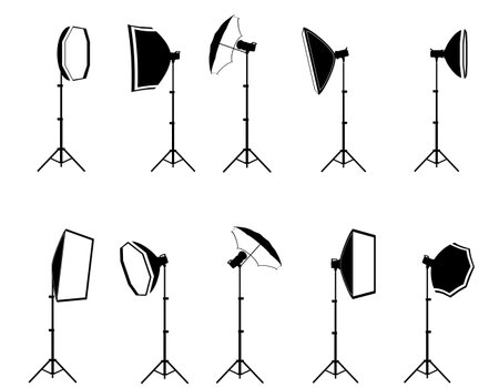 softbox with flash on tripod for a photo studio vector illustration isolated on white backgroundのイラスト素材
