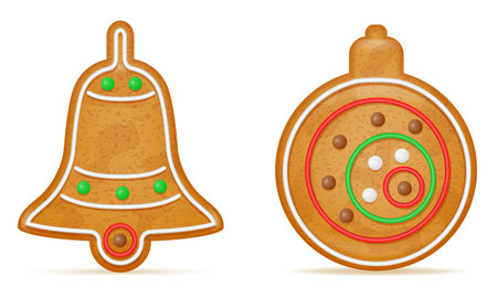 christmas gingerbread cookies for new year's holiday celebration vector illustration isolated on white backgroundのイラスト素材