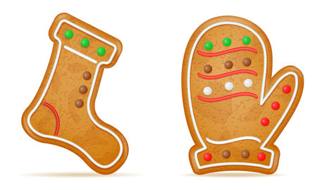 christmas gingerbread cookies for new year's holiday celebration vector illustration isolated on white backgroundのイラスト素材