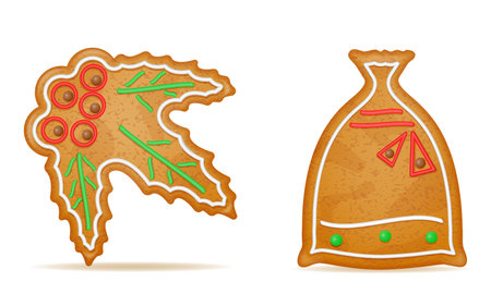 christmas gingerbread cookies for new year's holiday celebration vector illustration isolated on white backgroundのイラスト素材