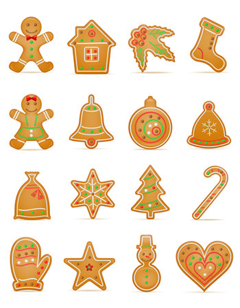 christmas gingerbread cookies for new year's holiday celebration vector illustration isolated on white backgroundのイラスト素材