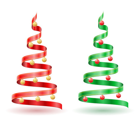 christmas and new year tree made of red ribbons vector illustration isolated on white backgroundのイラスト素材