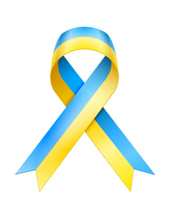 ukrainian ribbon in yellow blue colors according to the color of the flag of ukraine vector illustration isolated on white backgroundのイラスト素材