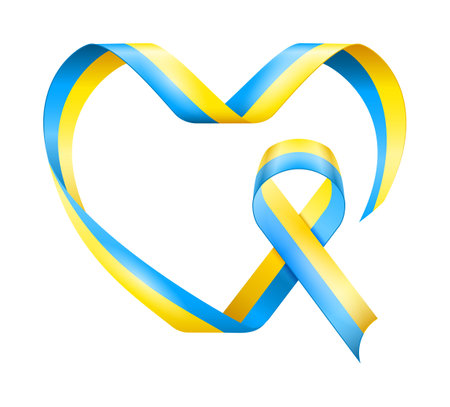 ukrainian ribbon in yellow blue colors according to the color of the flag of ukraine vector illustration isolated on white backgroundのイラスト素材