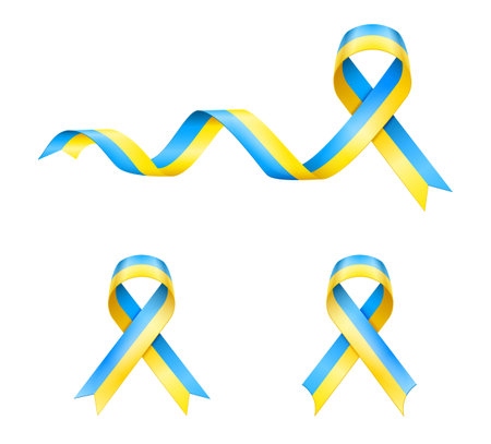 ukrainian ribbon in yellow blue colors according to the color of the flag of ukraine vector illustration isolated on white backgroundのイラスト素材
