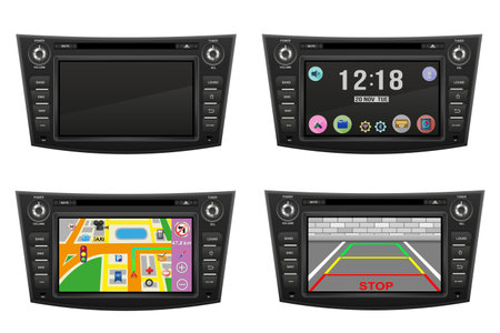 car multimedia with touchscreen vector illustration isolated on white backgroundのイラスト素材
