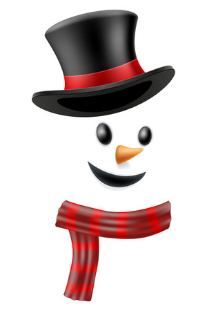 face of christmas winter snowman in hat with scarf vector illustration isolated on white backgroundのイラスト素材