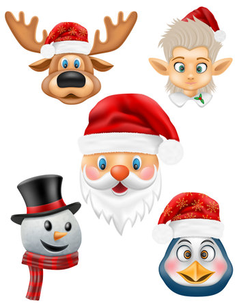 christmas and new year characters holiday symbols vector illustration isolated on white backgroundのイラスト素材
