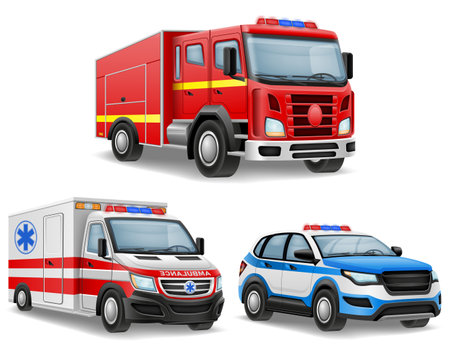automobile of various emergency and rescue services car vector illustration isolated on white backgroundのイラスト素材