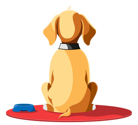 pet dog sitting with from the back and waiting for its owner flat cartoon vector illustration isolated on white backgroundのイラスト素材