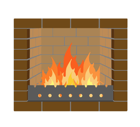 burning fire in the fireplace flat style vector illustration isolated on white backgroundのイラスト素材